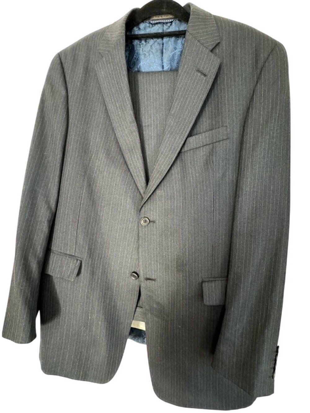 Tommy Hilfiger Mens Gray Pinstripe Wool Suit 43L W37 Colombia Business Office